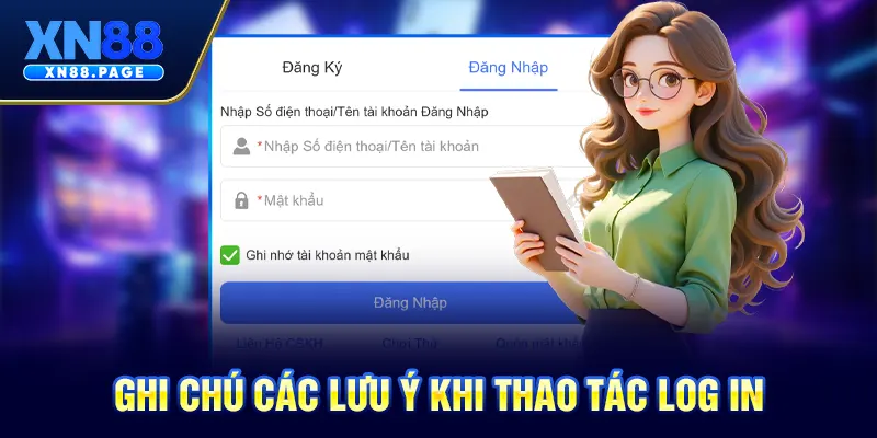 Ghi chú các lưu ý khi thao tác log in
